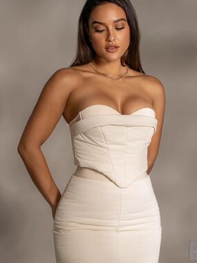 JLUXLABEL White Quilted High-Waist Pencil Maxi Skirt